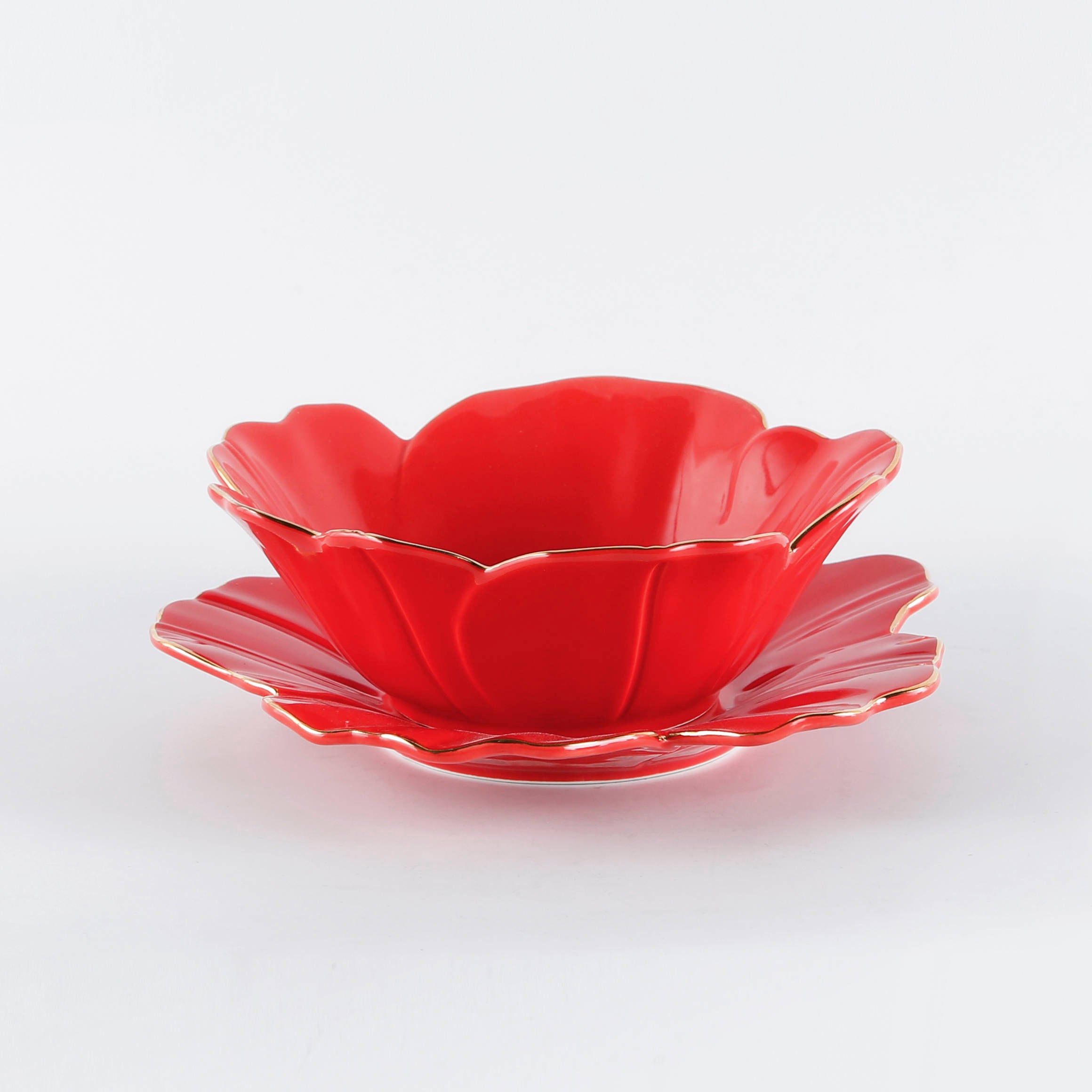 Crimson Flower Plate and Bowl Set