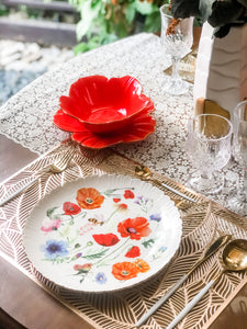 Crimson Flower Plate and Bowl Set