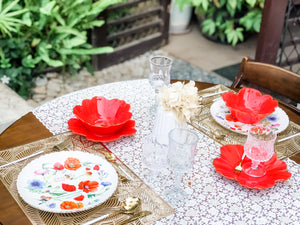 Crimson Flower Plate and Bowl Set