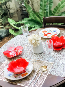 Crimson Flower Plate and Bowl Set