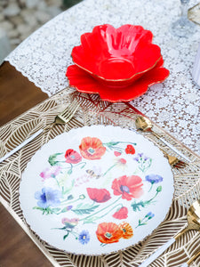 Crimson Flower Plate and Bowl Set