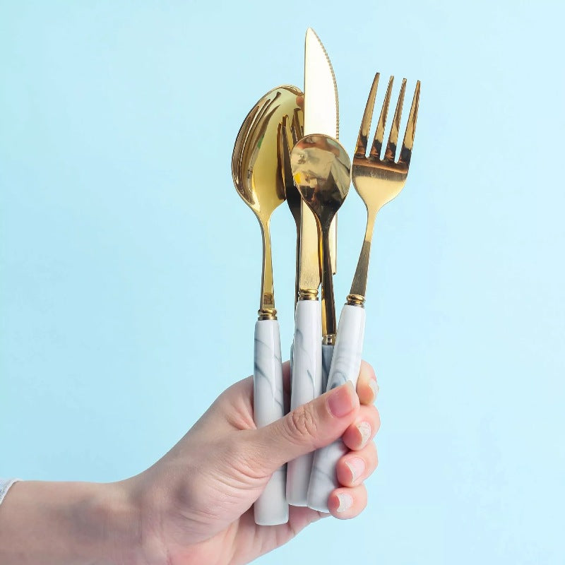 Marble Gold Cutlery Set
