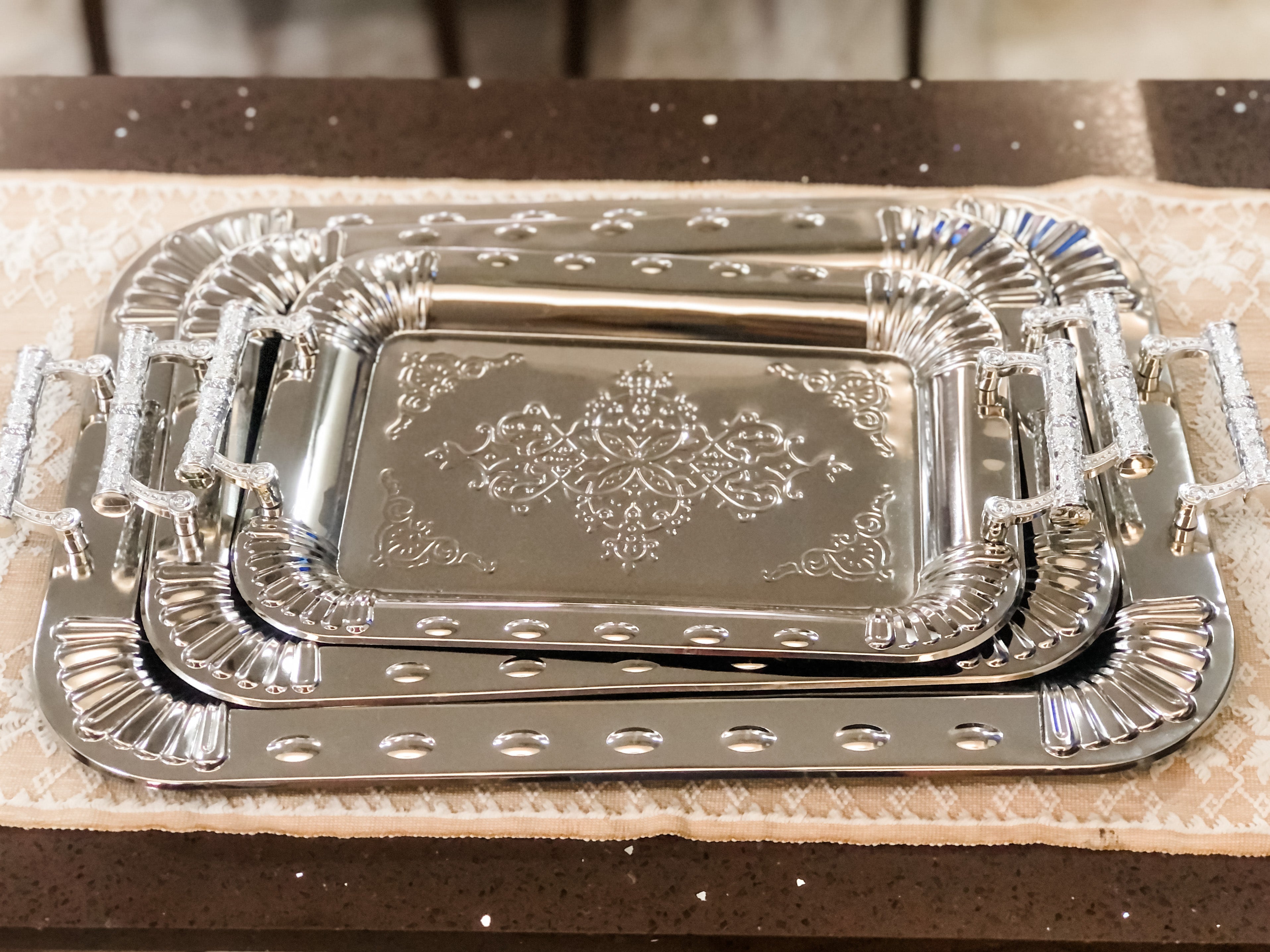 Carrington Rectangle Stainless Serving Tray Set